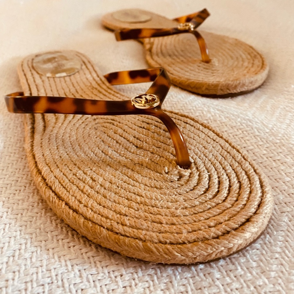 🖤New Michael Kors Tortoiseshell Strap Jute-Style Flip Flop Sandals - Picture 9 of 9